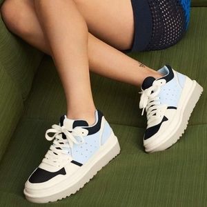 Ugg Highland Sneakers Shoes Patent Leather Suede Size 7.5 Mid Fresh Air/WHT/Navy